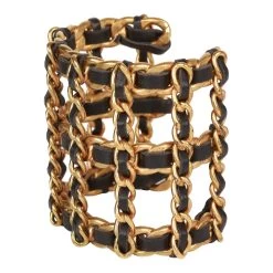 Vintage Chanel Gold Chain And Black Leather Cuff Bracelet 11 Vintage Chanel Gold Chain And Black Leather Cuff Bracelet -Online Bag Store C B 010523 4 03