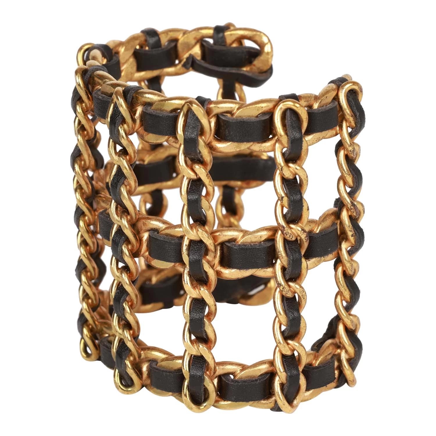 Vintage Chanel Gold Chain And Black Leather Cuff Bracelet 5 Vintage Chanel Gold Chain And Black Leather Cuff Bracelet - Image 3