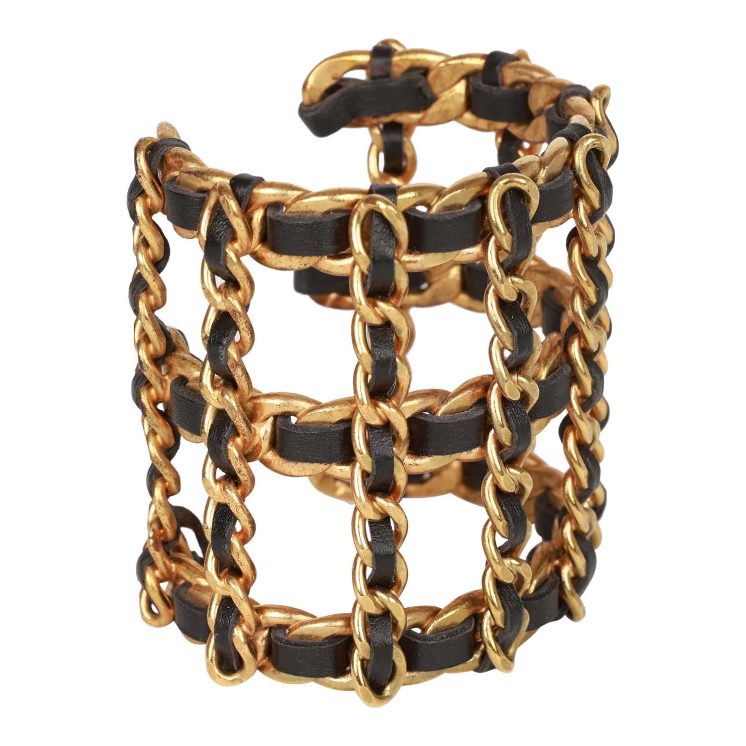 Vintage Chanel Gold Chain And Black Leather Cuff Bracelet 6 Vintage Chanel Gold Chain And Black Leather Cuff Bracelet - Image 4