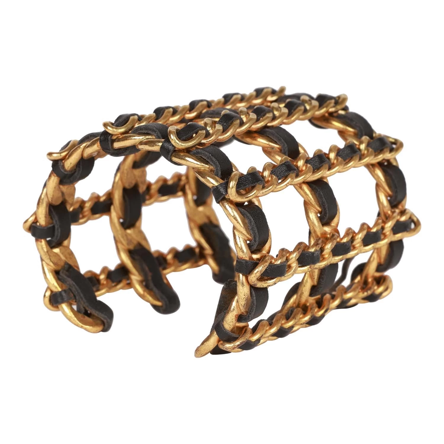Vintage Chanel Gold Chain And Black Leather Cuff Bracelet 9 Vintage Chanel Gold Chain And Black Leather Cuff Bracelet - Image 7