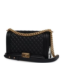 Chanel New Medium Boy Bag Black Caviar Antique Gold Hardware 16 Chanel New Medium Boy Bag Black Caviar Antique Gold Hardware -Online Bag Store C B 240301 1 03