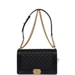 Chanel New Medium Boy Bag Black Caviar Antique Gold Hardware 18 Chanel New Medium Boy Bag Black Caviar Antique Gold Hardware -Online Bag Store C B 240301 1 07