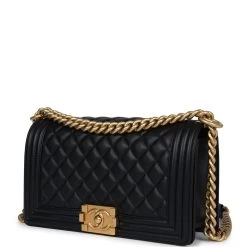 Chanel Medium Boy Bag Black Calfskin Antique Gold Hardware -Online Bag Store C B 240312 1 AC 03