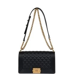 Chanel Medium Boy Bag Black Calfskin Antique Gold Hardware -Online Bag Store C B 240312 1 AC 07
