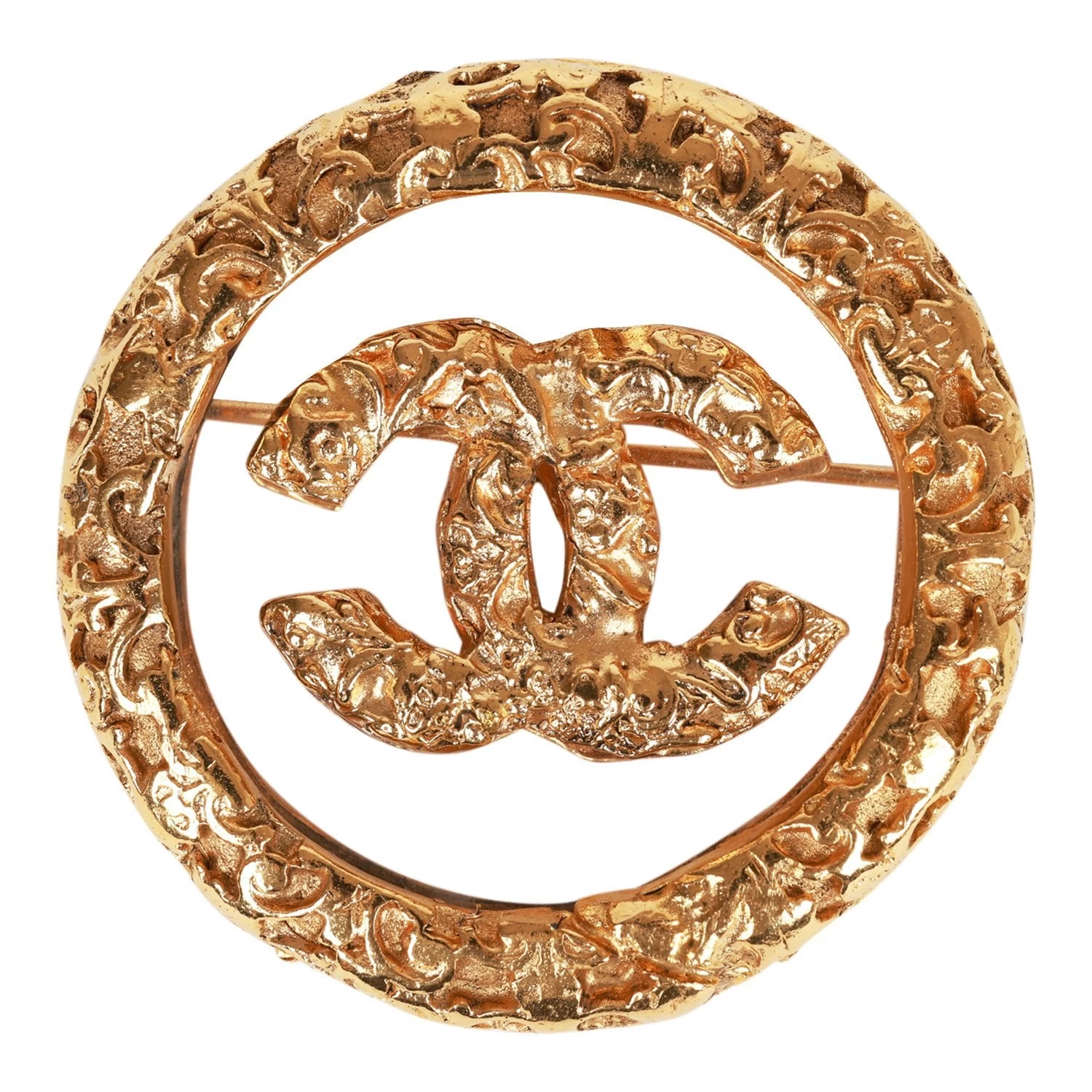 Vintage Chanel Gold Plated CC Lava Brooch 3 Vintage Chanel Gold Plated CC Lava Brooch