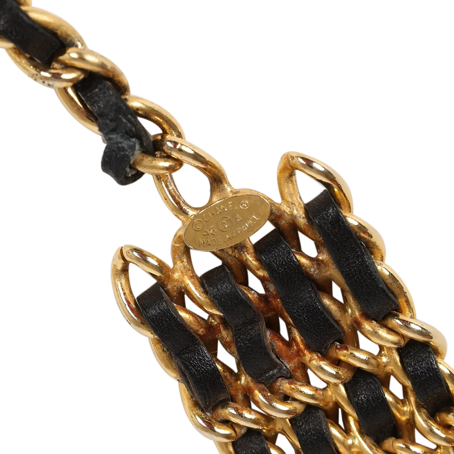 Vintage Chanel Quadruple Layered Chain Belt Black And Gold Leather & Gold Metal 6 Vintage Chanel Quadruple Layered Chain Belt Black And Gold Leather & Gold Metal - Image 4