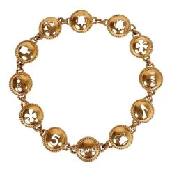 Vintage Chanel Round Cutout Lucky Charms Chain Belt Gold Metal