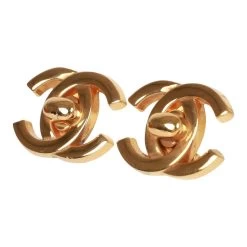 Vintage Chanel Gold Plated Classic Turnlock CC Earrings -Online Bag Store C E 230317 1 03