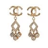 Vintage Chanel Gold Plated Textured Rhinestone Dangle Clip On Earrings -Online Bag Store C E 230329 1 01