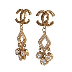 Vintage Chanel Gold Plated Textured Rhinestone Dangle Clip On Earrings 10 Vintage Chanel Gold Plated Textured Rhinestone Dangle Clip On Earrings -Online Bag Store C E 230329 1 03