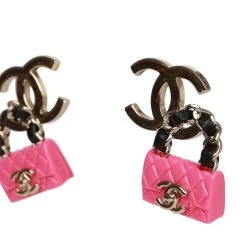Chanel Pink, Black And Gold CC Classic Flap Bag Earrings -Online Bag Store C E 230508 1 03