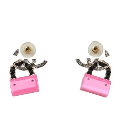 Chanel Pink, Black And Gold CC Classic Flap Bag Earrings -Online Bag Store C E 230508 1 04