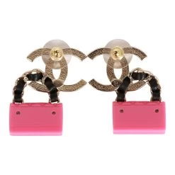 Chanel Pink, Black And Gold CC Classic Flap Bag Earrings -Online Bag Store C E 230508 1 06