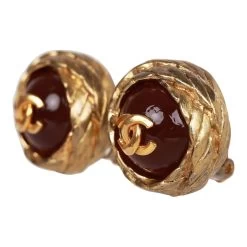 Vintage Chanel Gold CC Red Gripoix Stud Earrings -Online Bag Store C E 230524 1 03