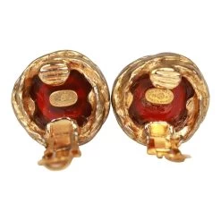 Vintage Chanel Gold CC Red Gripoix Stud Earrings -Online Bag Store C E 230524 1 05