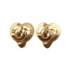Vintage Chanel Gold CC Heart Earrings