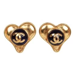 Vintage Chanel Blue CC Logo Gripoix Heart Earrings