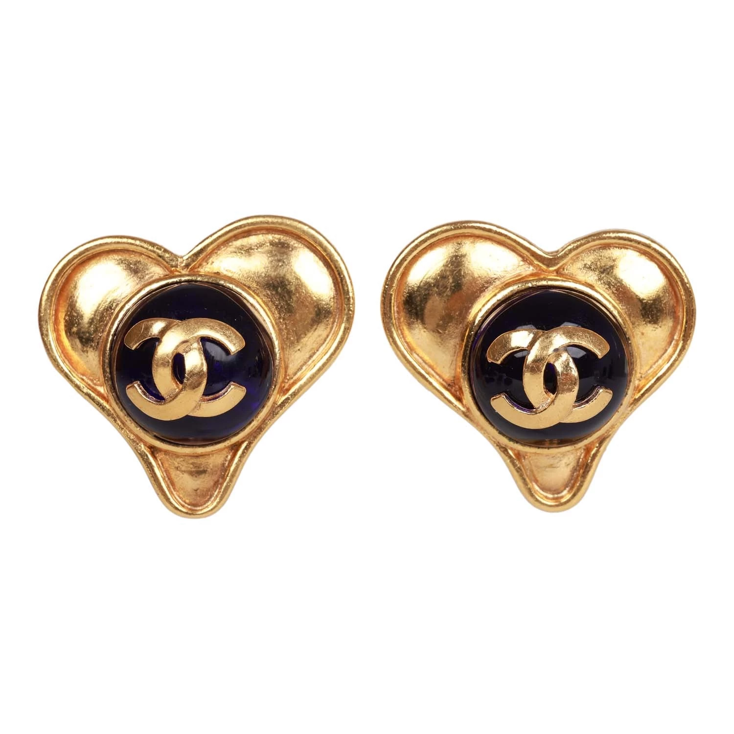 Vintage Chanel Blue CC Logo Gripoix Heart Earrings 3 Vintage Chanel Blue CC Logo Gripoix Heart Earrings