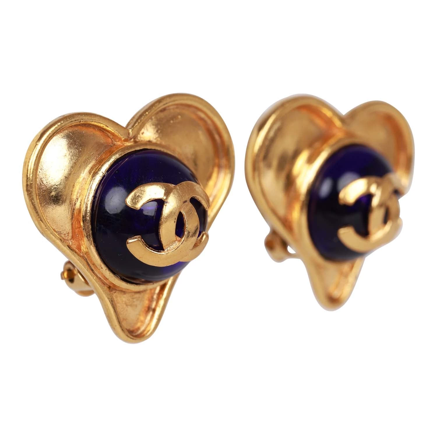 Vintage Chanel Blue CC Logo Gripoix Heart Earrings 4 Vintage Chanel Blue CC Logo Gripoix Heart Earrings - Image 2