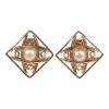 Vintage Chanel Gold Tone CC Square Pearl Earrings