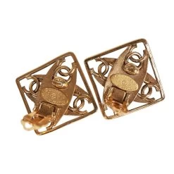 Vintage Chanel Gold Tone CC Square Pearl Earrings -Online Bag Store C E 230526 1 05