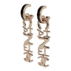 Chanel Black And Gold Letter Drop Earrings -Online Bag Store C E 230613 7 03