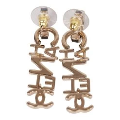 Chanel Black And Gold Letter Drop Earrings -Online Bag Store C E 230613 7 04