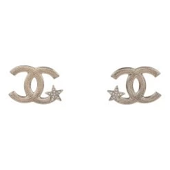 Chanel Gold And Crystal CC Star Stud Earrings