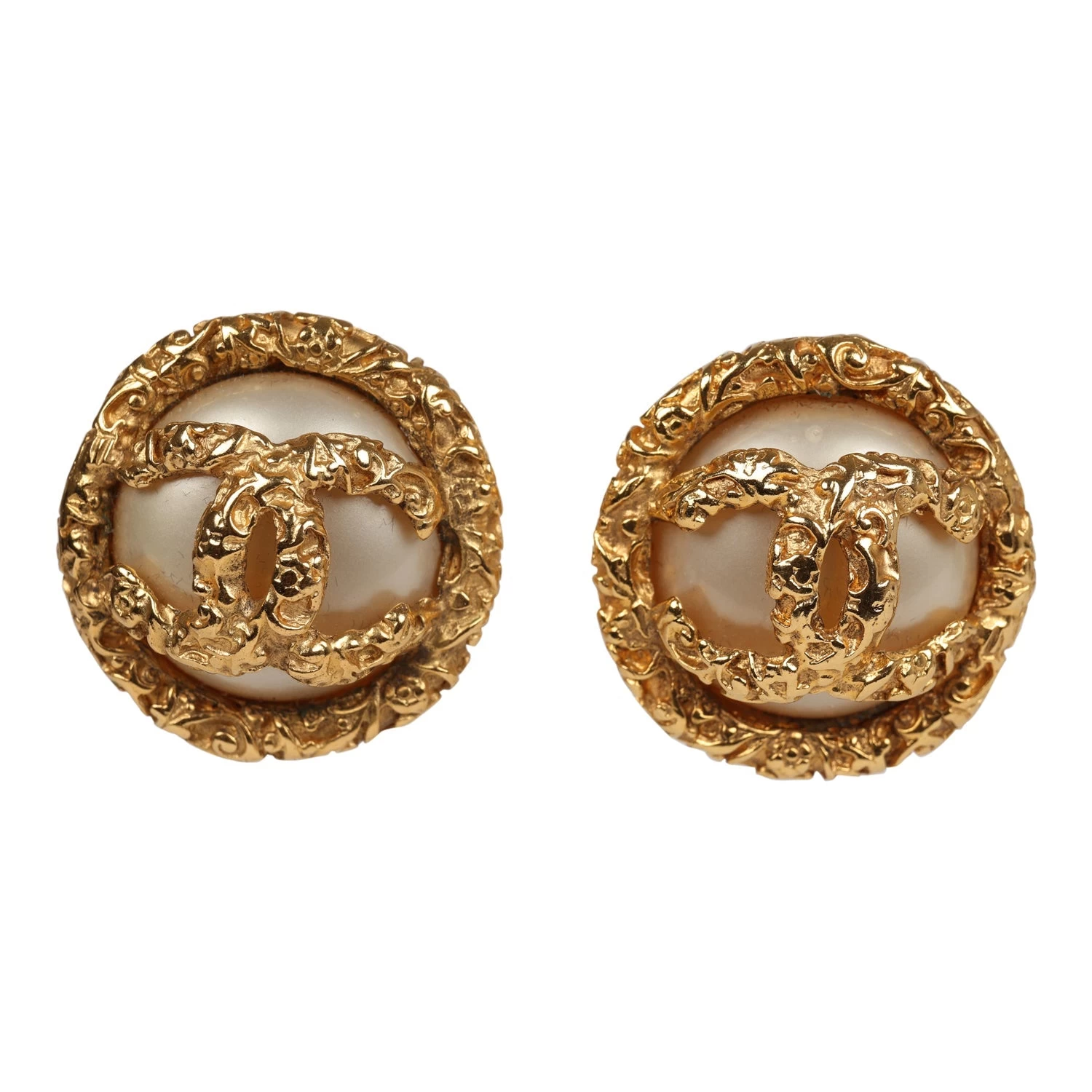 Vintage Chanel Lava CC And Faux Pearl Earrings 3 Vintage Chanel Lava CC And Faux Pearl Earrings