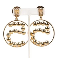 Vintage Chanel Jumbo No. 5 Circle Dangle Earrings Faux Pearl And Gold Metal -Online Bag Store C E 230920 2 04