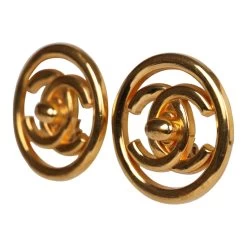 Vintage Chanel CC Circle Turnlock Earrings Gold Metal -Online Bag Store C E 230920 3 03