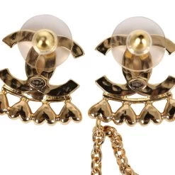 Chanel CC Rhinestone And Gold Metal Dangle Ear Cuff Earrings -Online Bag Store C E 230921 1 06