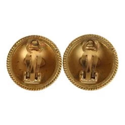 Vintage Chanel CC Round Button Clip On Earrings Gold Metal -Online Bag Store C E 231023 1 04