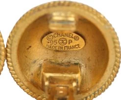 Vintage Chanel CC Round Button Clip On Earrings Gold Metal -Online Bag Store C E 231023 1 06