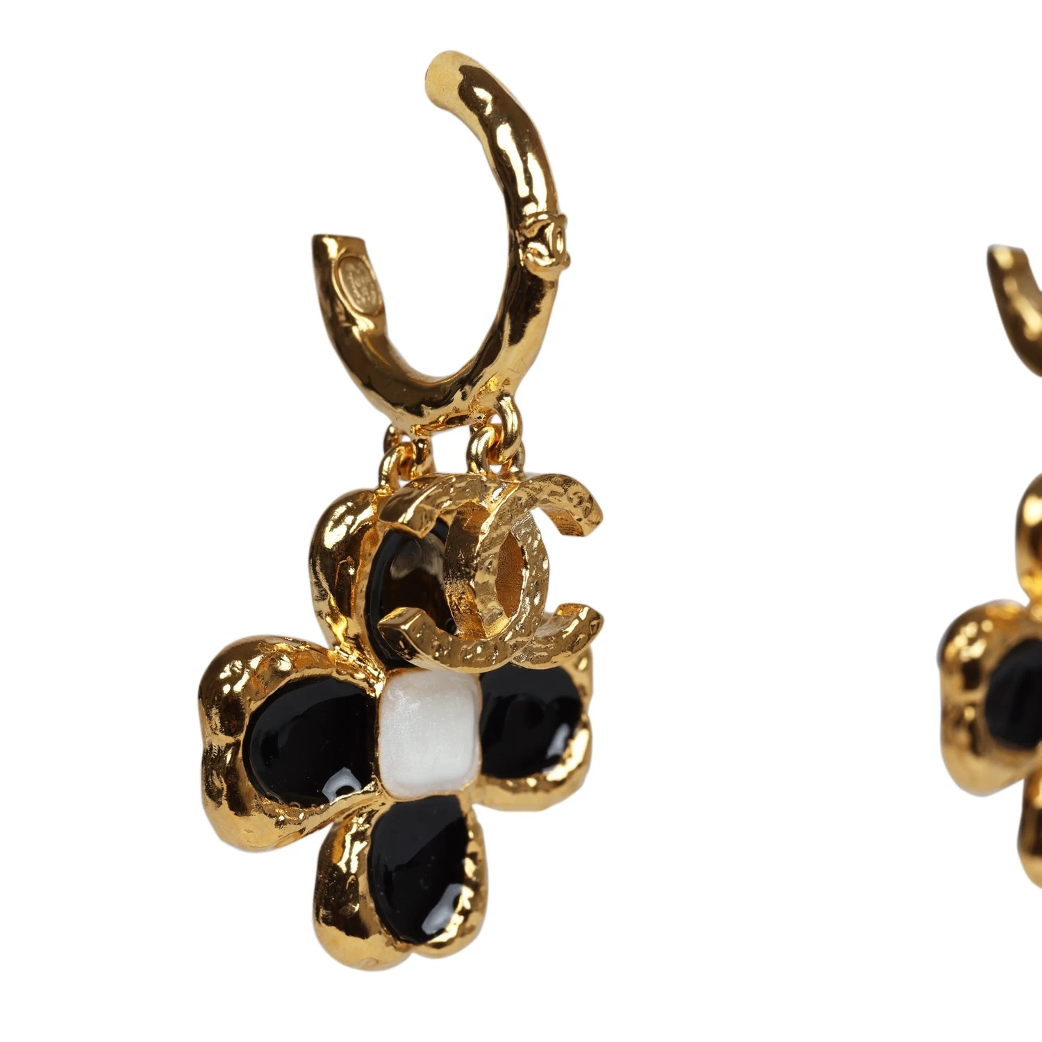 Chanel Flower Dangle CC Earrings Black Enamel & Gold Metal 4 Chanel Flower Dangle CC Earrings Black Enamel & Gold Metal - Image 2