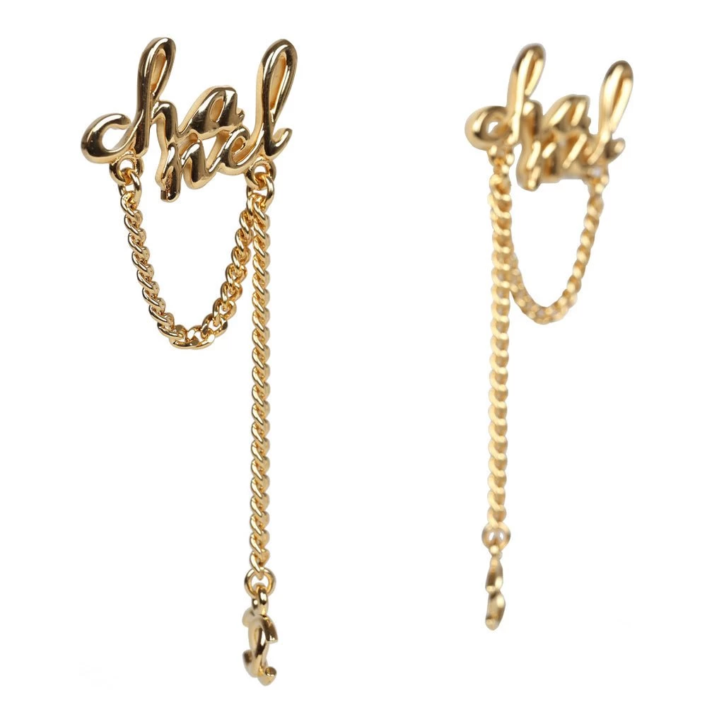 Chanel Logo Drop Chain Earrings Gold Metal 5 Chanel Logo Drop Chain Earrings Gold Metal - Image 3