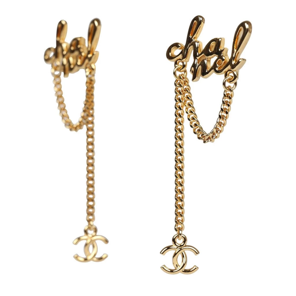 Chanel Logo Drop Chain Earrings Gold Metal 4 Chanel Logo Drop Chain Earrings Gold Metal - Image 2