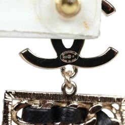 Chanel Crystal CC No 5 Chain Drop Dangle Earrings Black Leather Light Gold Metal -Online Bag Store C E 231117 1 06