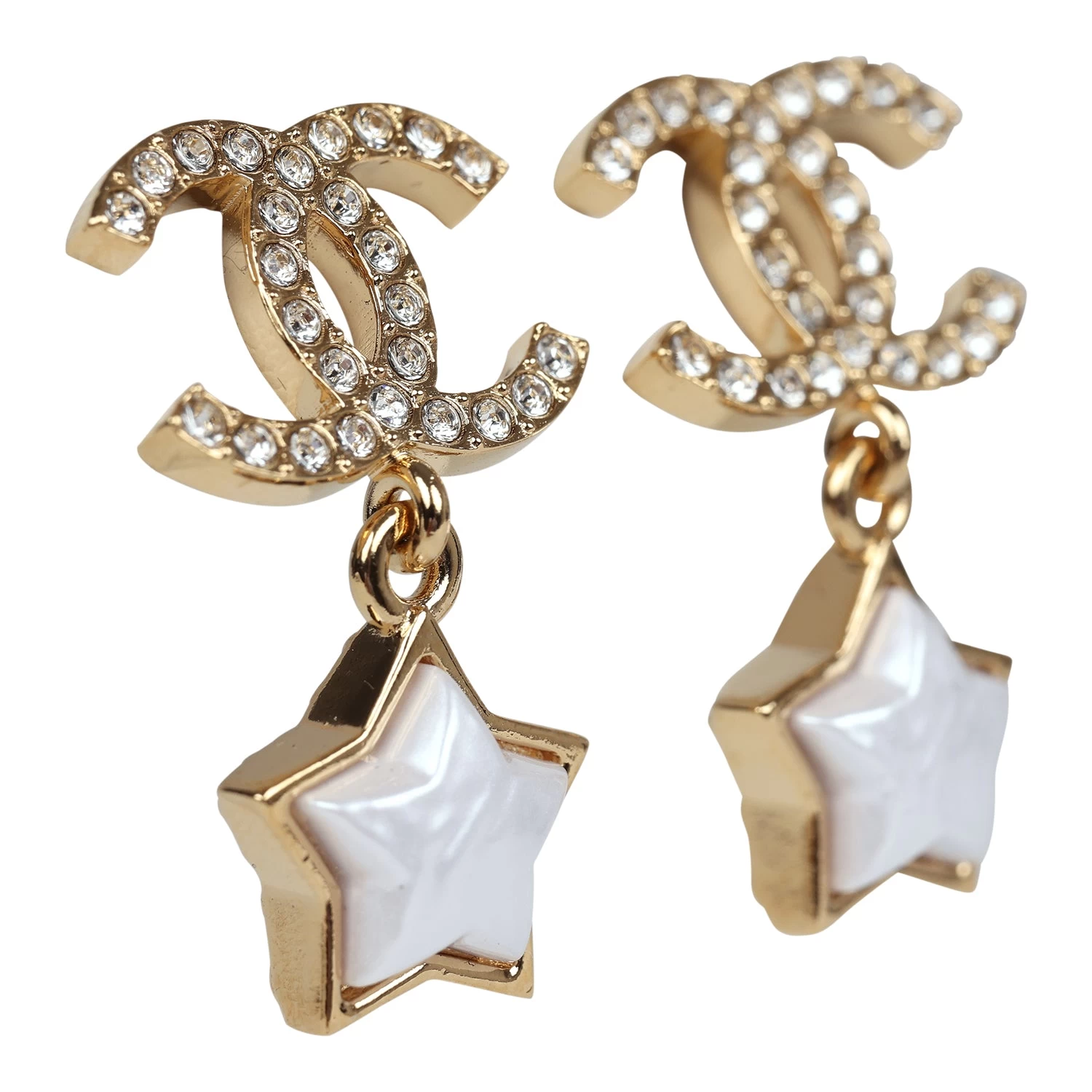 Chanel Crystal And Pearl CC Star Dangle Earrings Gold Hardware 4 Chanel Crystal And Pearl CC Star Dangle Earrings Gold Hardware - Image 2
