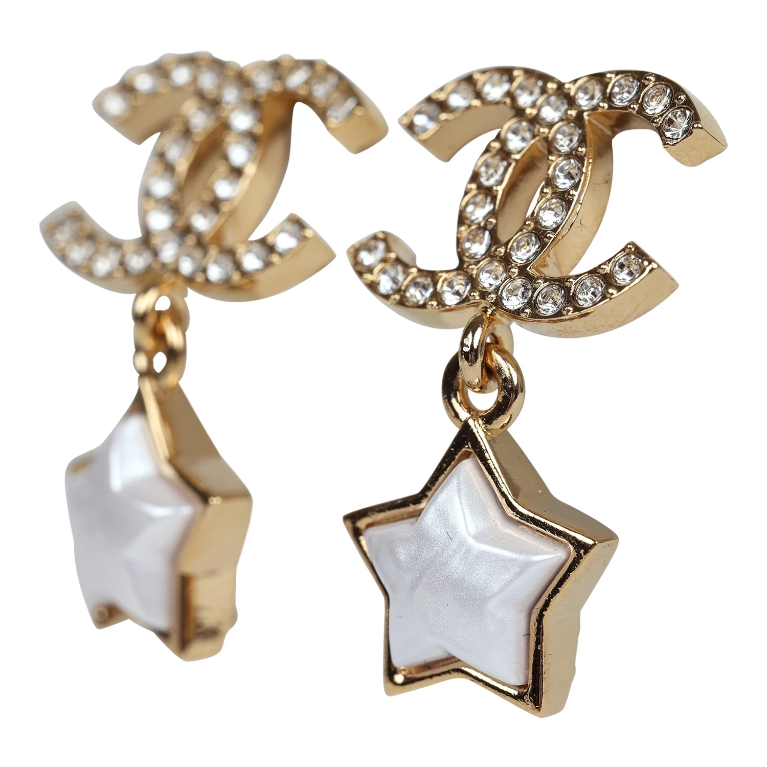 Chanel Crystal And Pearl CC Star Dangle Earrings Gold Hardware 5 Chanel Crystal And Pearl CC Star Dangle Earrings Gold Hardware - Image 3