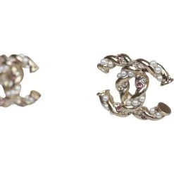 Chanel Twisted CC Light Pink And White Crystal And Pearl Earrings Gold Metal Hardware -Online Bag Store C E 240102 2 03
