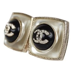 Chanel Crystal CC Square Pearl Stud Earrings Light Gold Hardware -Online Bag Store C E 240102 6 03