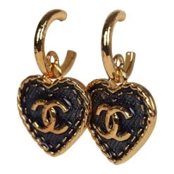 Chanel Gold Hoop CC Blue Denim Heart Dangle Earrings Gold Hardware -Online Bag Store C E 240126 1 03