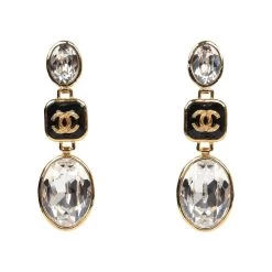 Chanel CC Crystal Dangle Earrings Gold Hardware