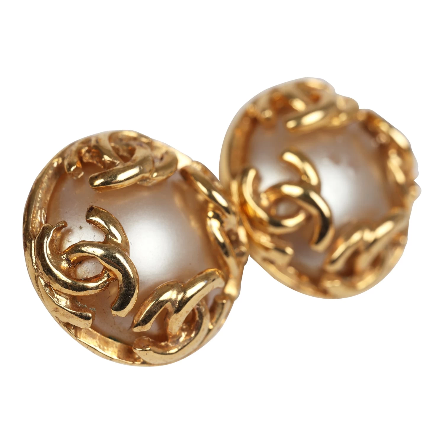 Vintage Chanel CC Round Pearl Earrings Gold Hardware 4 Vintage Chanel CC Round Pearl Earrings Gold Hardware - Image 2