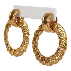 Vintage Chanel Small CC Knocker Hoop Earrings Gold Hardware -Online Bag Store C E 240306 7 03