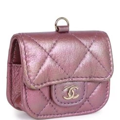 Chanel AirPods Pro Case Purple Iridescent Lambskin Light Gold Hardware -Online Bag Store C FN 020323 1 MB 02