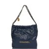 Pre-owned Chanel Large 22 Bag Navy Lambskin Antique Gold Hardware