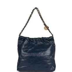Pre-owned Chanel Large 22 Bag Navy Lambskin Antique Gold Hardware -Online Bag Store C FN 112922 1 04
