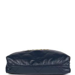 Pre-owned Chanel Large 22 Bag Navy Lambskin Antique Gold Hardware -Online Bag Store C FN 112922 1 06